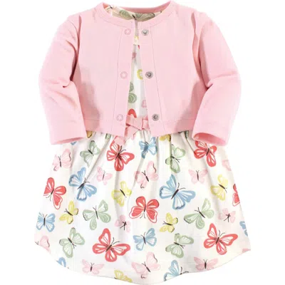 Touched By Nature Babies'  Organic Cotton Dress And Cardigan In Pink