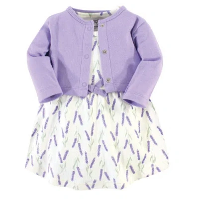 Touched By Nature Babies'  Organic Cotton Dress And Cardigan In Purple