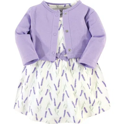 Touched By Nature Babies'  Organic Cotton Dress And Cardigan In Purple