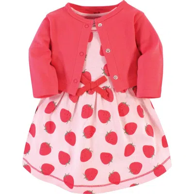 Touched By Nature Babies'  Organic Cotton Dress And Cardigan In Red