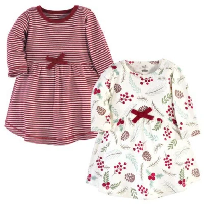 Touched By Nature Babies'  Organic Long-sleeve Dress Pair In Burgundy