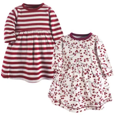Touched By Nature Babies'  Organic Long-sleeve Dress Pair In Burgundy