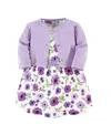 TOUCHED BY NATURE TODDLER GIRLS ORGANIC COTTON DRESS AND CARDIGAN 2PC SET, PURPLE GARDEN