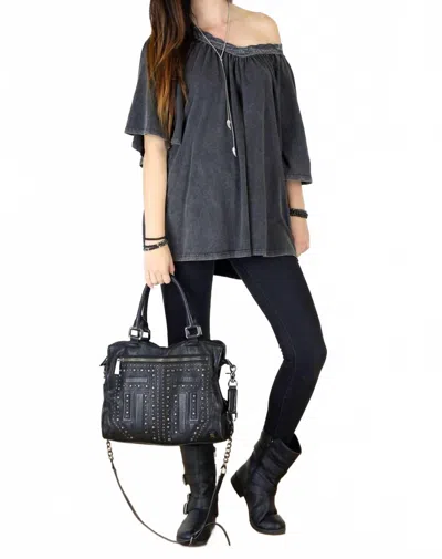 Tough Luv Boho Victorian Acid Washed Tunic Top In Black Acid Wash In Gray