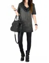 Tough Luv Cotton Short Sleeve Cowl Neck Tunic Top In Charcoal Acid Wash In Multi