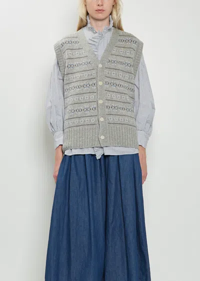 Toujours Cashmere Fair Isle Cardigan Vest In Gray