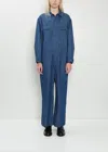 Toujours Cotton Denim Flap Pockets All-in-one In Blue