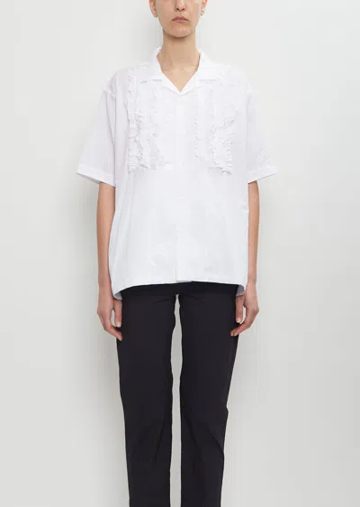 Toujours Cotton Open Collar Frill Shirt In White