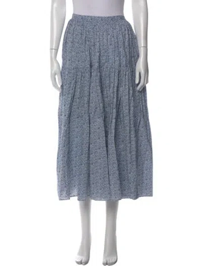 Pre-owned Toujours Floral Print Long Skirt In Blue