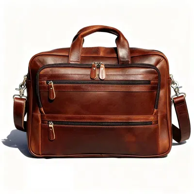 Touri Brown Genuine Leather Briefcase With Multiple Pockets