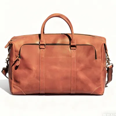 Touri Brown Genuine Leather Duffel With Zip Pockets