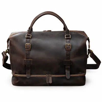 Touri Brown Genuine Leather Weekender With Outerwear Compartment - Worn Look