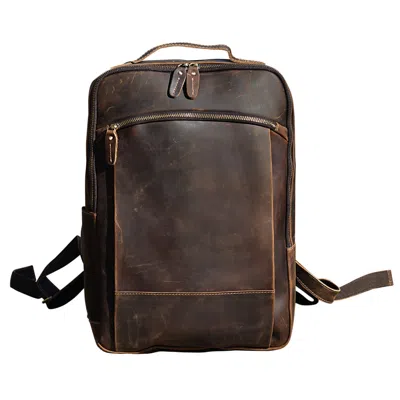 Touri Brown Minimalist Zip Open Leather Backpack