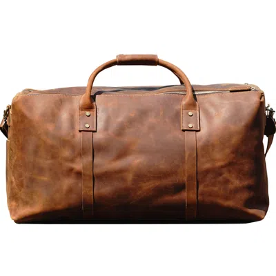 Touri Genuine Leather Weekender Holdall Luggage Bag - Brown