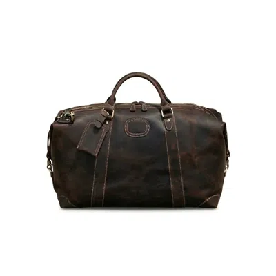 Touri Men's Brown Classic Traveller Genuine Leather Holdall - Worn Look