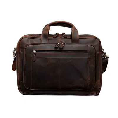 Touri Men's Brown Genuine Leather Briefcase With Luggage Strap