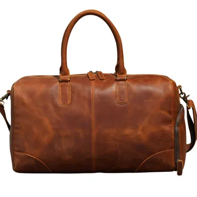 Touri Men's Brown Genuine Leather Gym Bag With Shoe Storage - Weekender