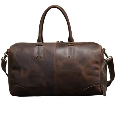 Touri Men's Brown Genuine Leather Gym Bag With Shoe Storage Weekender