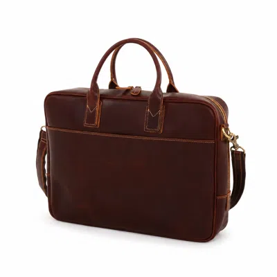 Touri Men's Brown Genuine Leather Minimalist Zip Front Laptop Bag