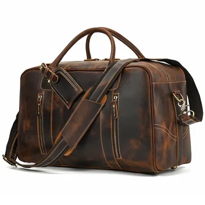 Touri Men's Brown Genuine Leather Over Night Weekender Bag