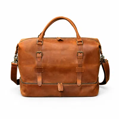 Touri Men's Brown Genuine Leather Weekender With Outerwear Compartment