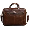 Touri Men's Genuine Leather Briefcase With Luggage Strap - Polished Brown