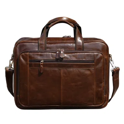 Touri Men's Genuine Leather Briefcase With Luggage Strap - Vintage Brown
