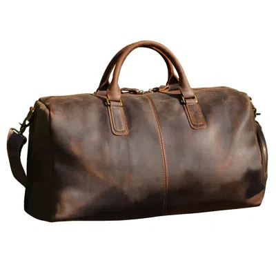 Touri Men's Genuine Leather Gym Bag With Shoe Storage - Worn Brown