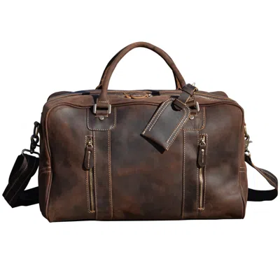 Touri Men's Genuine Leather Over Night Bag - Dark Brown