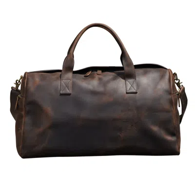 Touri Men's Genuine Leather Weekend Bag - Worn Dark Brown