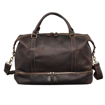 Touri Men's Leather Weekend Bag With Suit Compartment - Vintage Dark Brown