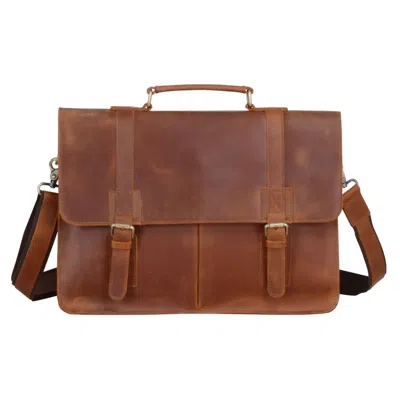 Touri Men's Worn Look Genuine Leather Briefcase - Worn Brown