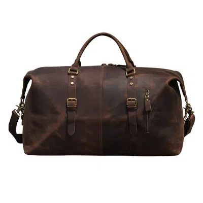 Touri Men's Zip Detail Genuine Leather Holdall - Vintage Dark Brown
