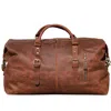 Touri Men's Zip Detail Genuine Leather Holdall Weekender - Brown