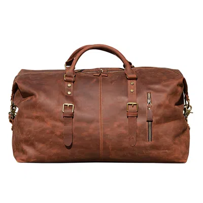 Touri Men's Zip Detail Genuine Leather Holdall Weekender - Light Brown