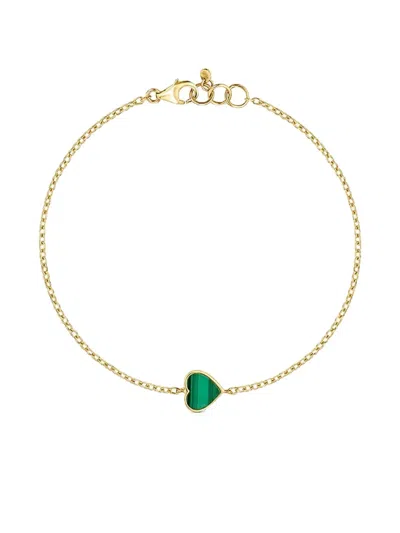 Tous 14k Yellow Gold Malachite Heart-charm Bracelet