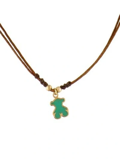 Pre-owned Tous 18k Mother Of Pearl, Enamel & Cord Pendant Necklace, 15.5" In Multi