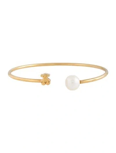 Pre-owned Tous 18k Pearl Bear Cuff Bracelet, 6.25" In Multicolor