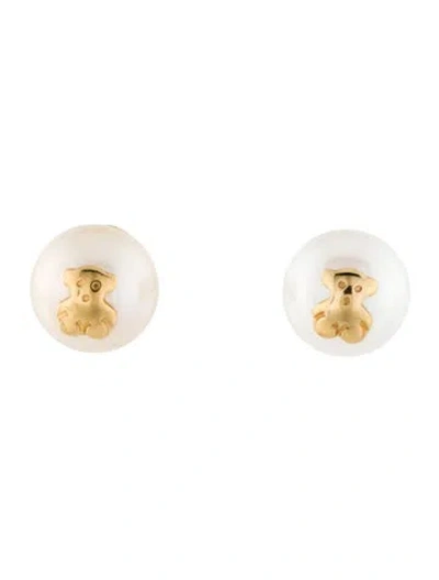 Pre-owned Tous 18k Pearl Bear Stud Earrings In Multi