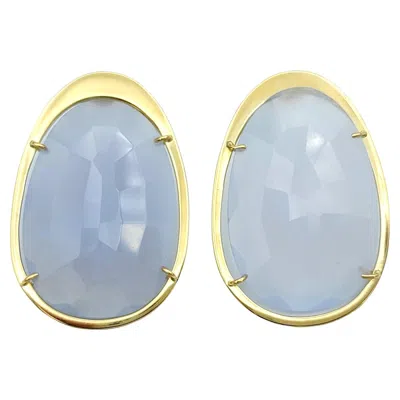 Pre-owned Tous 46.0 Carats Total Faceted Oval Chalcedony Pierced Earrings In 18 Karat Gol In Multi
