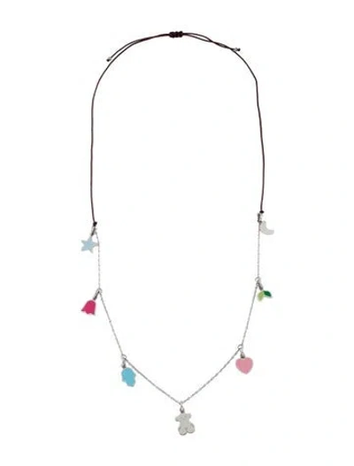 Pre-owned Tous Cord & Enamel Charm Station Necklace, 32" In Multi