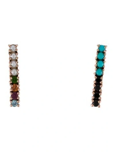 Pre-owned Tous Cultured Pearl & Multistone Bar Earrings