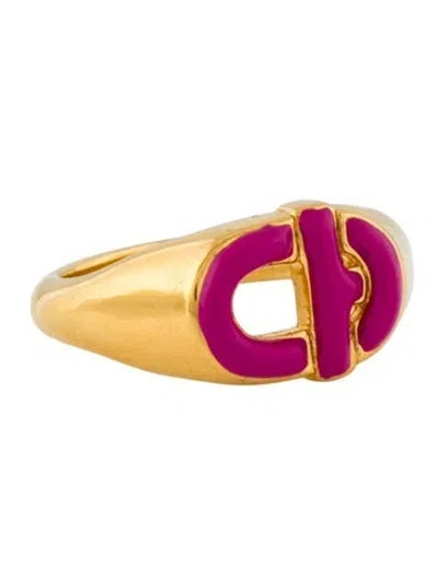 Pre-owned Tous Enamel Manifesto Signet Ring In Pink