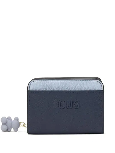 Tous Medium Doble Audree Bear-charm Embossed Wallet In Blue