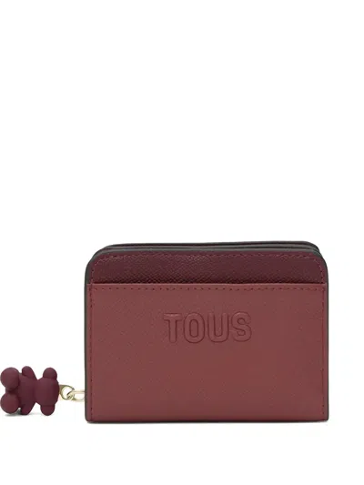 Tous Medium Doble Audree Bear-charm Embossed Wallet In Red