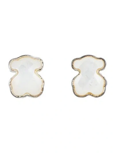 Pre-owned Tous Mother Of Pearl Bear Icon Color Earrings In White