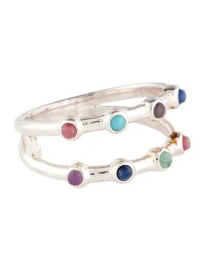 Pre-owned Tous Multistone Double Band Ring In Blue