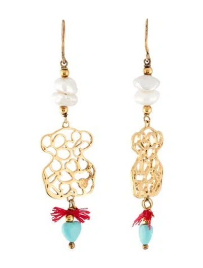 Pre-owned Tous Pearl & Resin Bear Drop Earrings In Multicolor