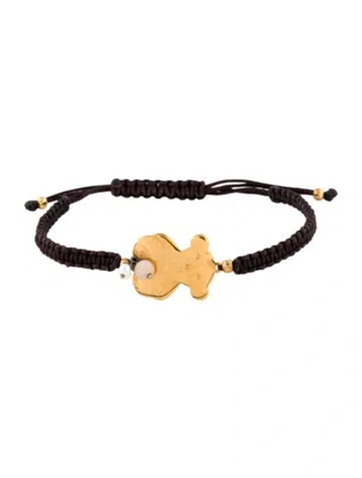 Pre-owned Tous Pearl, Pink Stone & Cord Charm Bracelet, 8.75" In Brown