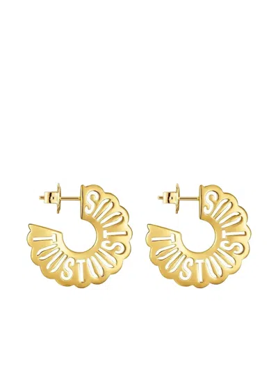 Tous Pleated-text Logo Hoop Earrings In Gold